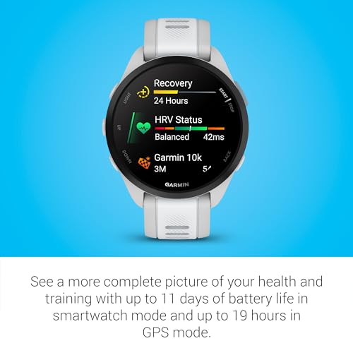 Garmin Forerunner 165, Running Smartwatch, Colorful AMOLED Display, Training Metrics and Recovery Insights, Whitestone