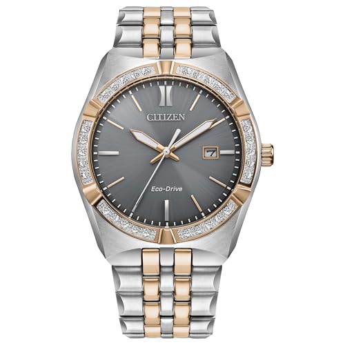 Citizen Men's Eco-Drive Corso Diamond, Gray Dial, Two-Tone Stainless Steel Bracelet Watch (Model: BM7646-55H)