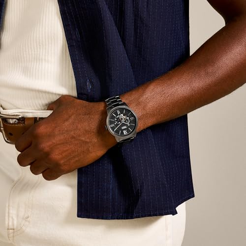 Fossil Men's Watch, Townsman Automatic Stainless Steel Two-Hand Skeleton Watch for Men, Color: Smoke