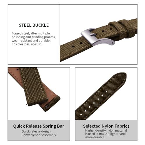 PTFULUOS Premium Soft Hybrid (Leather and Sailcloth) Watch Bands for Men Women,18mm 20mm 22mm Multiple Sizes Quick Release Replacement Watch Straps (Brown, 18 mm)