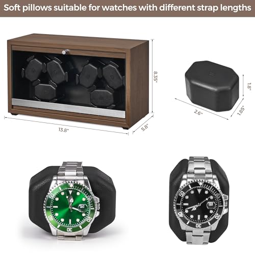 ANWBROAD Watch Winder 6 with LED and Super Quiet Motor 4 Rotating Modes Watches Winder box Watch Shaker with Type-C Adapter UJWW003A