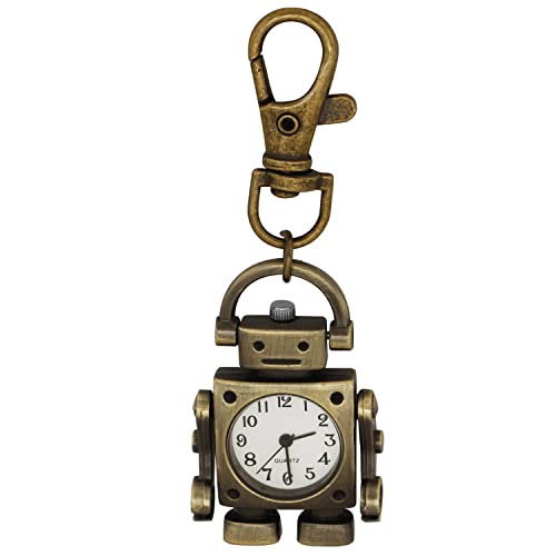 Realpoo Robot Ultra-Thin Uncovered Quartz Pocket Watch with Keychain, Men's Arabic Digital Dial Portable Keychain Pocket Watches