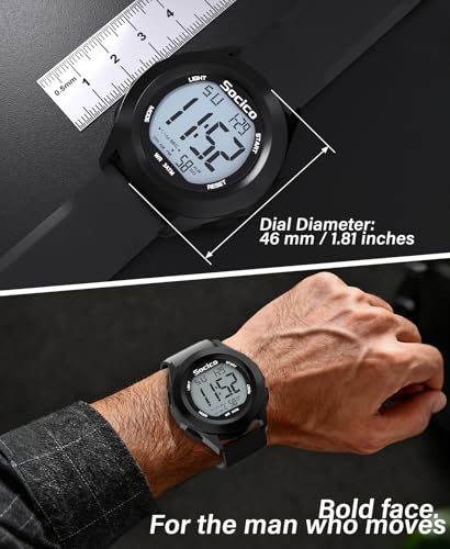 SOCICO Mens Digital Watch Sports Waterproof Outdoor Large Face Military Watches with Stopwatch Back Light Alarm Date Display
