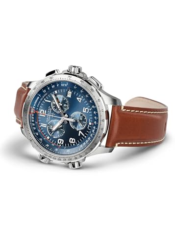 Hamilton Khaki Aviation X Quartz Men's Watch, 46mm Stainless Steel Case, Swiss Made, Blue Dial Analog Wrist Watch for Men, 100m Waterproof, Sapphire Crystal, Cow Leather Strap