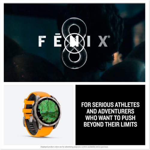 Garmin fēnix® 8 – 47 mm, AMOLED, Sapphire, Premium Multisport GPS Smartwatch, Long-Lasting Battery Life, Dive-Rated, Built-in LED Flashlight, Titanium with Spark Orange/Graphite Band