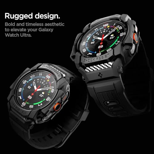 Spigen Rugged Armor Pro Designed for Samsung Galaxy Watch Ultra 47mm Case with Band Protective TPU Cover with Strap (2025/2024) - Matte Black