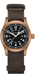 Hamilton Khaki Field Mechanical Men's Watch, 38mm Bronze and Titanium Case, Swiss Made, Black Dial Analog Wrist Watch for Men, 50m Waterproof, Sapphire Crystal, Cow Leather Strap