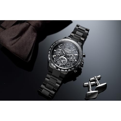 CITIZEN Mens Eco-Drive Attesa Satellite Wave GPS Chronograph, Black Super Titanium with DLC Coated Case & Bracelet, Black Dial (Style: CC4055-65E)