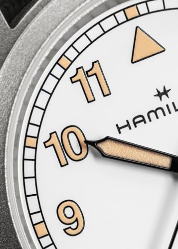 Hamilton Khaki Field Khaki Quartz Women's Watch, 33mm Stainless Steel Case, Swiss Made, White Dial Analog Wrist Watch for Women, 50m Waterproof, Sapphire Crystal, Textile Strap