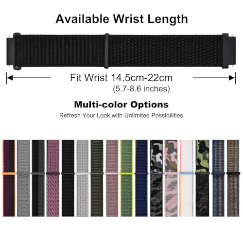 WOCCI 20mm Adjustable Nylon Watch Band, Quick Release Sport Loop Strap (Black)