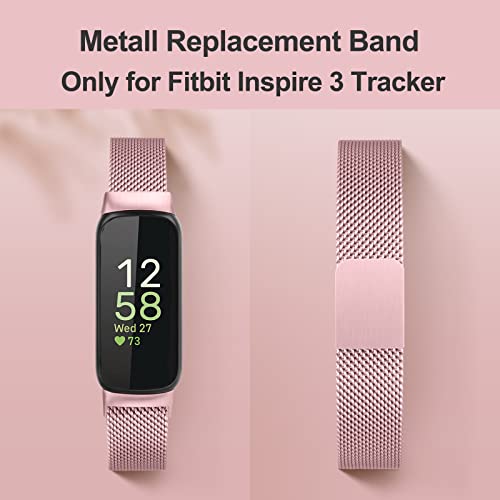 Vanjua for Fitbit Inspire 3 Bands Women Men, Stainless Steel Metal Mesh Loop Adjustable Magnetic Wristband Replacement Straps Compatible with Fitbit Inspire 3 Fitness Tracker (Rose Pink)