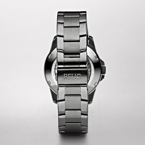 Relic by Fossil Men's Damon Gunmetal Gray Stainless Steel Bracelet Automatic Watch for Men, Luminous Hands