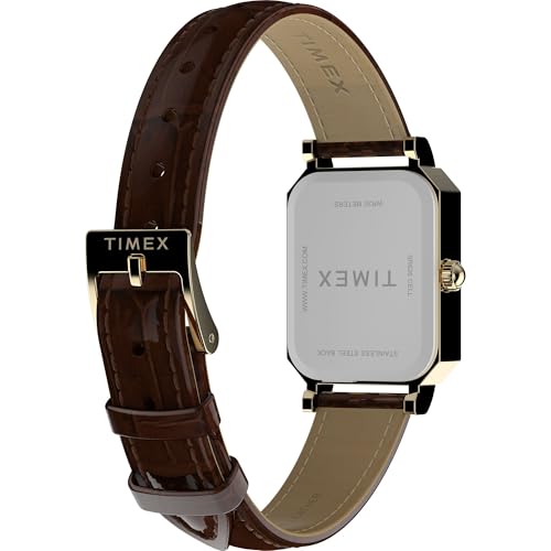 Timex Women's Dress 21mm Watch - Brown Strap White Dial Gold-Tone Case