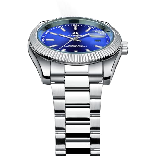LN LENQIN Mens Watches Stainless Steel Analog Watch Quartz Watches for Men Waterproof Men's Wrist Watch Fashion Business Automatic Watch with Date (Silver Blue)