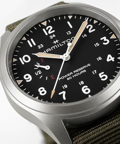 Hamilton Khaki Field Mechanical Mens Watch, 40mm Stainless Steel Case, Swiss Made, Black Dial Analog Wrist Watch for Mens 100 Meters Water resitance, Sapphire Crystal, 3-Hand Movement, NATO Strap