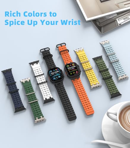 MoKo Ocean Band Compatible with Apple Watch Ultra 3/2/1 49mm, Upgraded Silicone Sports Bands 46mm 45mm 44mm for Men Women, Series 11/10/9/8/7/6/5 SE3/2/1 Breathable Strap with Metal Connector, A-Bk/Bk