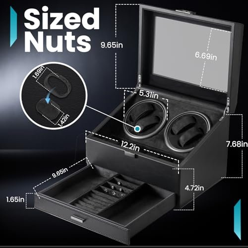 J&T Technology Automatic Watch Winder with 6 Extra Watch Storage Box,Watch Winder for Automatic Watches with Super Quiet Mabuchi Motor (Black 01)