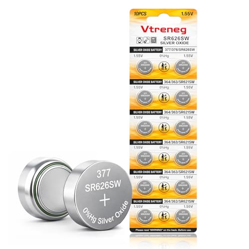 10 Count SR626SW Watch Battery, 377 376 AG4 1.55V Silver Oxide Batteries