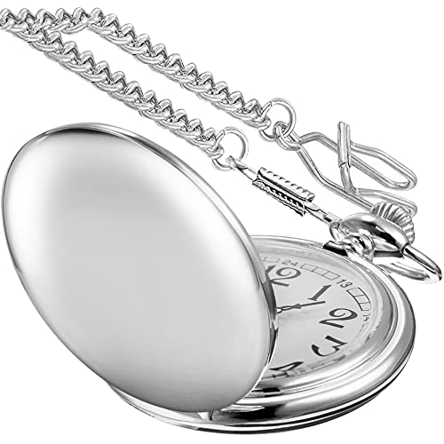 Realpoo Men's Quartz Pocket Watch, Silver, Arabic Numerals, White Dial, Stainless Steel, PK120115-sliver