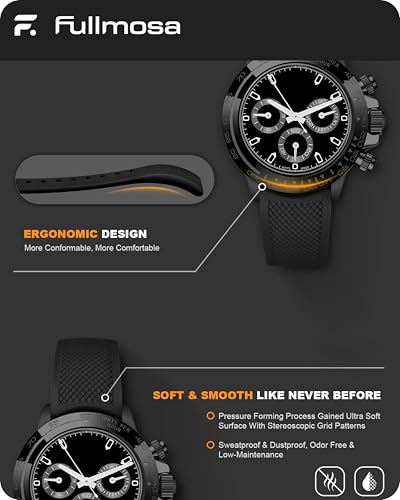 Fullmosa 22mm 20mm 24mm Silicone Watch Bands Curved Watch Strap Compatible with Samsung Galaxy Watch 7 6 5 4 3, Garmin Fossil Amazfit for Men Women(22mm,Black)