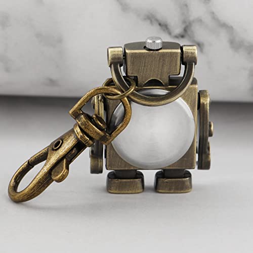 Realpoo Robot Ultra-Thin Uncovered Quartz Pocket Watch with Keychain, Men's Arabic Digital Dial Portable Keychain Pocket Watches