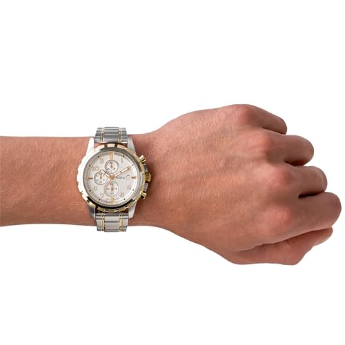 Fossil Men's Watch, Dean Quartz Stainless Steel Chronograph Watch for Men, Color: Gold/Silver