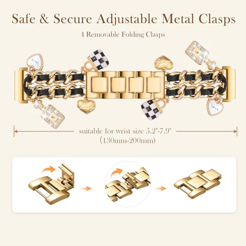 Stylish Metal Band Compatible with Samsung Galaxy Watch 7 Band/FE 6 5 4 40mm 44mm,Galaxy Active 2, 20mm Watch Strap Pretty Chain with Cute Decorative Charms Accessories for Samsung Watch Bands Women