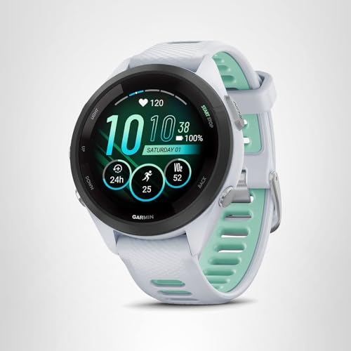 Garmin Forerunner 265S Running Smartwatch, Colorful AMOLED Display, Training Metrics and Recovery Insights, Whitestone and Neo Tropic