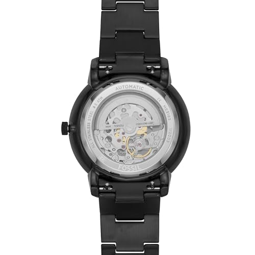 Fossil Men's Neutra Automatic Stainless Steel Three-Hand Skeleton Watch, Color: Black (Model: ME3183)
