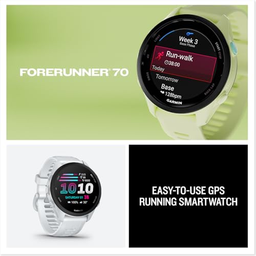 Garmin Forerunner® 70, Easy-to-Use GPS Running Smartwatch, Advanced Training Metrics and Recovery Insights, Up to 13 Days of Battery Life, Whitestone