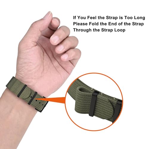 ANNEFIT Nylon Watch Band 20mm, One-Piece Waterproof Military Watch Straps with Heavy Black Buckle (Army Green)