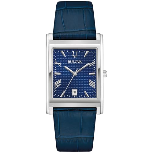 Bulova Men's Classic Sutton 3-Hand Calendar Quartz Leather Strap, Patterned Dial, Sapphire Crystal, 29 x 41mm
