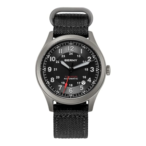 BERNY Automatic Titanium Watch for Men 10ATM Waterproof Men's Field Watch Super Luminous Male Analog Mechanical Military Wrist Watch AR Sapphire Crystal Date Calendar Birthday Present