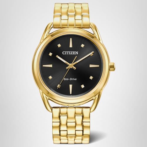 Citizen Women's Eco-Drive Dress Classic Watch in Gold-Tone Stainless Steel, Black Dial, 36mm (Model: FE7092-50E)