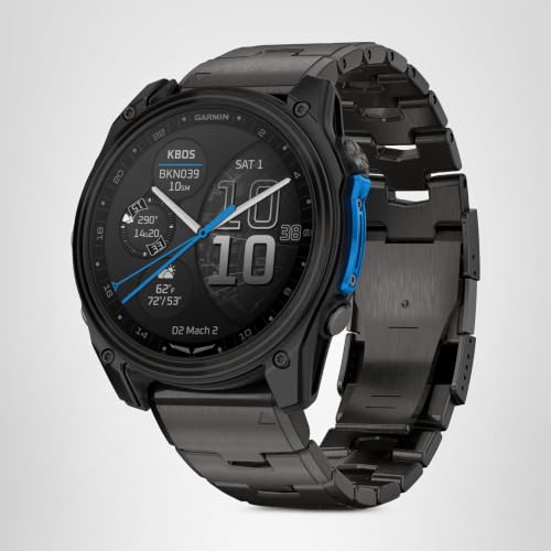 Garmin D2™ Mach 2 – 51 mm, Premium Aviator Smartwatch with GPS, Advanced Flight Maps, LED Flashlight, Built-in Microphone/Speaker for Calls and Texts, Carbon Gray DLC Titanium with Titanium Bracelet
