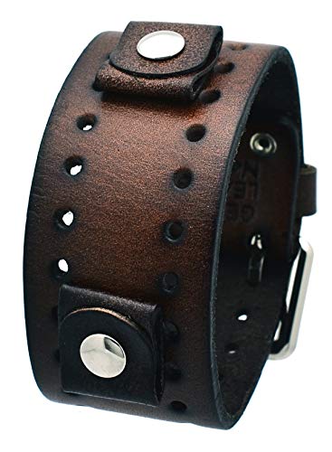 BN-BB Unisex 20mm Lug Width 39mm Wide Dark Brown Wide Leather Cuff Wrist Watch Band