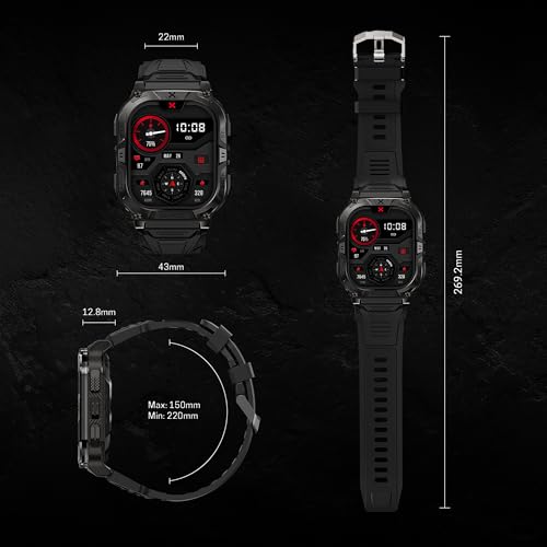 CARBINOX Blaze Smart Watch with GPS – Rugged Fitness Trackers, IP69K Waterproof, 170+ Sports Modes, Gorilla Glass, Make/Receive Calls, Android & iOS Compatible