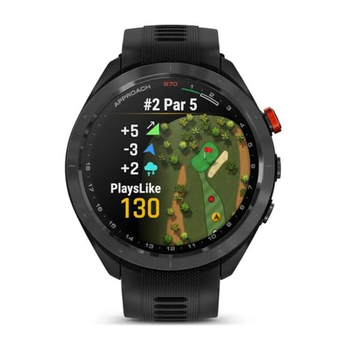 Garmin 010-02746-02 Approach S70 47 mm Premium GPS Golf Watch, Black Band Bundle with Deco Essentials Charging Dock, 3X Silicone Dust Cover and USB Type C Charging and Sync Cable