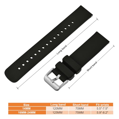 ANNEFIT Silicone Watch Bands for Men Women, Soft Rubber Watch Strap with Quick Release, Band Width 20mm with Silver Buckle (Black)