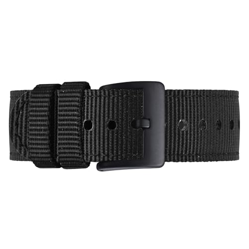 BISONSTRAP Men’s Nylon Watch Bands, Two-Piece Military Watch Straps, Quick Release, Brushed Buckle, 20mm, Black (Black Buckle)