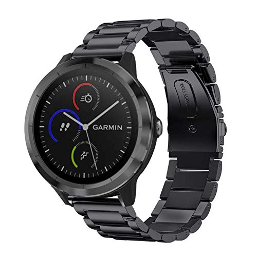 FINTIE 20mm Metal Bands Compatible with Garmin Vivoactive 6/5/3/3 Music, Venu Sq/Venu 2 Plus, Forerunner 55/165/245/645, Samsung Galaxy Watch 42mm/Active 2 1, Black