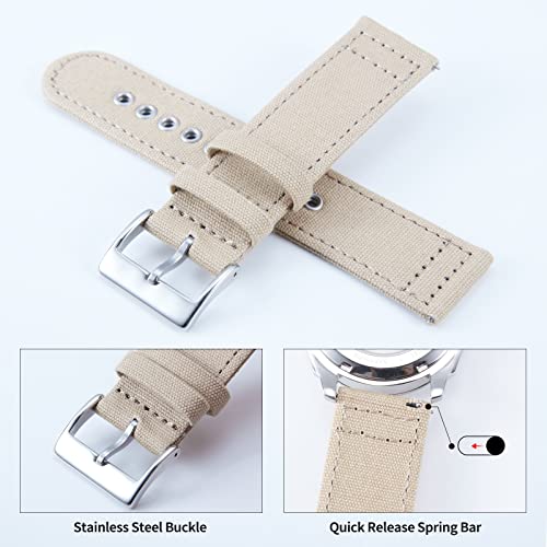 BINLUN Canvas Watch Bands Quick Release Sail Cloth Watch Straps Replacement 18mm 20mm 22mm 24mm Cotton Fabric Watchband for Men and Women with Silver/Black Buckle