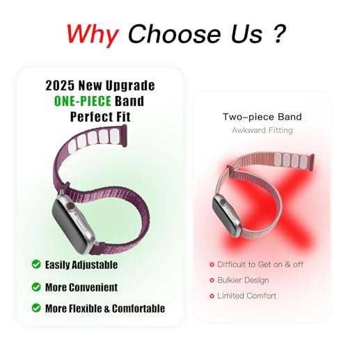 ONFNZ 6 Pack Nylon Sport Loop Band for Women & Men, Soft Adjustable Replacement Straps for iWatch Series 11 & 10, Plum/Rose Pink/Light Pink/Black/Shimmering White/Blue Cloud, 38/40/41/42 mm
