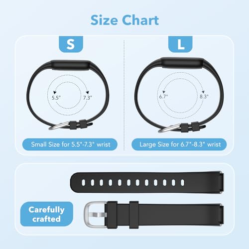 2 Pack Waterproof Bands Compatible with Fitbit Luxe Bands for Women Men, Classic Soft Sports Replacement Wristbands (Large 6.7" -8.3", black/black)