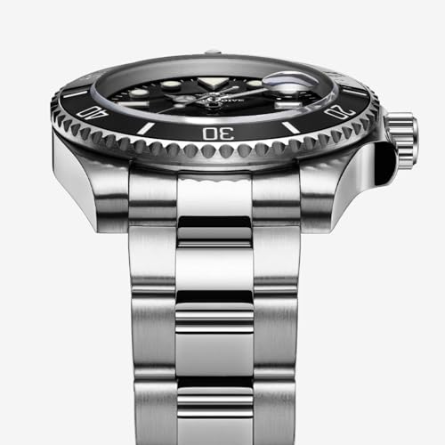 ADDIESDIVE Quartz Divers Watch for Men Diver 200 M Black Dial Luminous Stainless Steel Strap