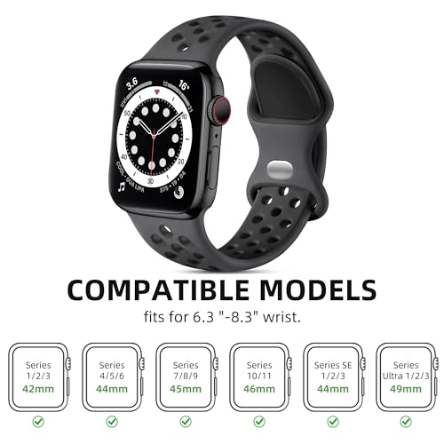 Lerobo Compatible with Apple Watch Band 44mm 45mm Series 10 11 46mm 42mm 49mm Men Women,Soft Silicone Breathable Sport Band Compatible for Apple Watch Ultra SE 3 2 for iWatch Series 9 8 7 6 5 4 3 Black