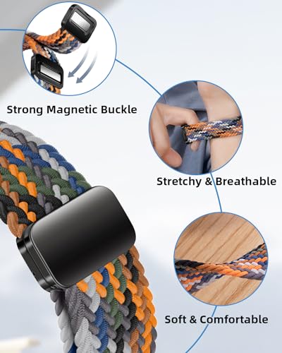 One Click No Gap Braided Bands Compatible with Samsung Galaxy Watch 7 6 4 5 FE Band 40mm 44mm/Galaxy Watch 6 4 Classic 47mm 43mm 42mm 46mm/Watch 5 Pro 45mm, 20mm Elastic Nylon Sport Strap Men Women