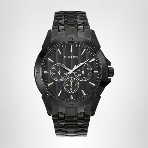 Bulova Men's Classic Dress 6-Hand Multi-Function Day/Date Quartz Watch, Black Patterned Dial, 43mm Style: 98C121
