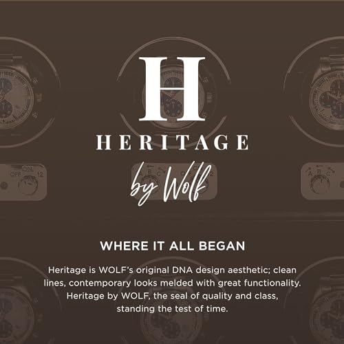 Wolf Designs Heritage Double Winder with Glass Cover, Black - Secure Fit with Patented Dynamic Lock-in Cuff - for Bigger, Heavier Watches - Vegan Leather - Includes Universal Adapter