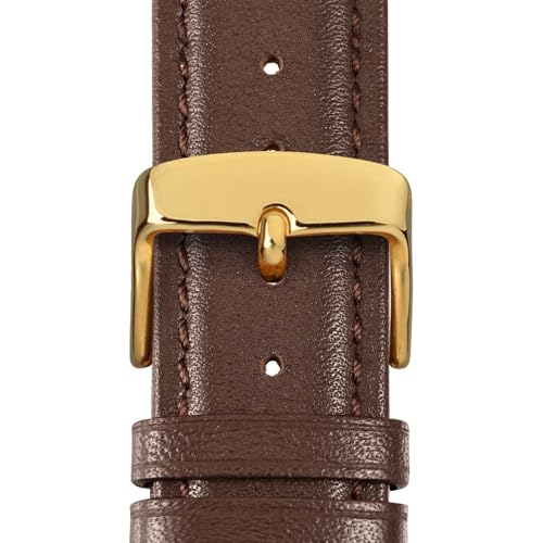 WOCCI 18mm Vintage Leather Watch Band for Men and Women, Gold Buckle (Dark Brown)